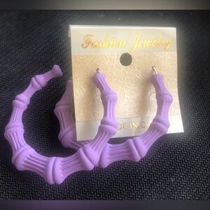 Fashion Jewelry Lilac Bamboo-Style Hoop Earrings